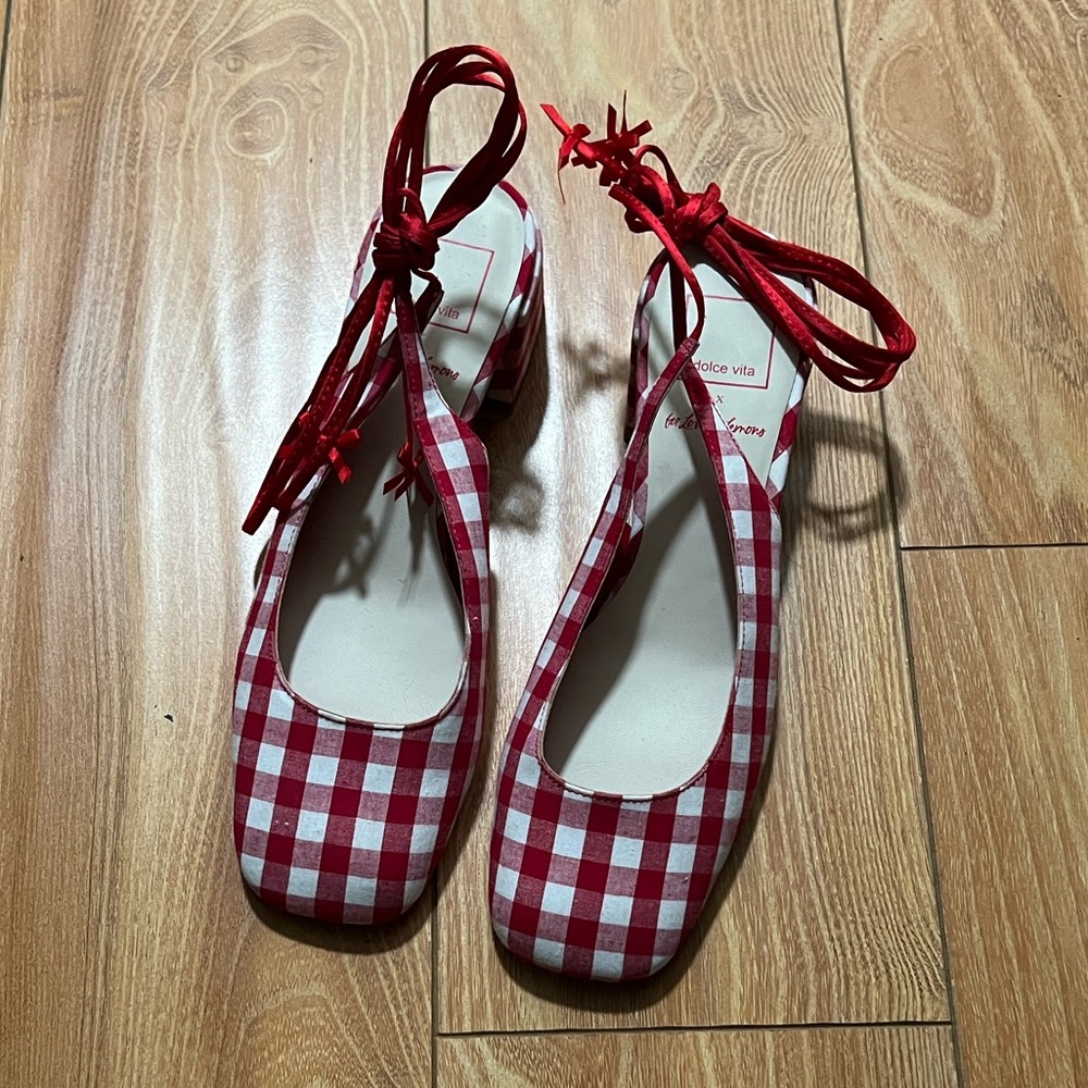 [Dolce Vita x For Love and Lemons] Elodie Red and White Gingham heels